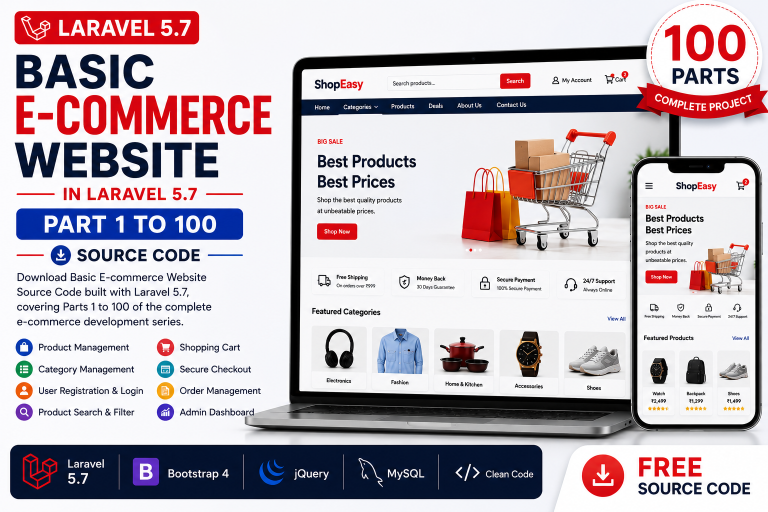 Basic E-commerce Website in Laravel 5.7 (Part 1 to 100) Source Code